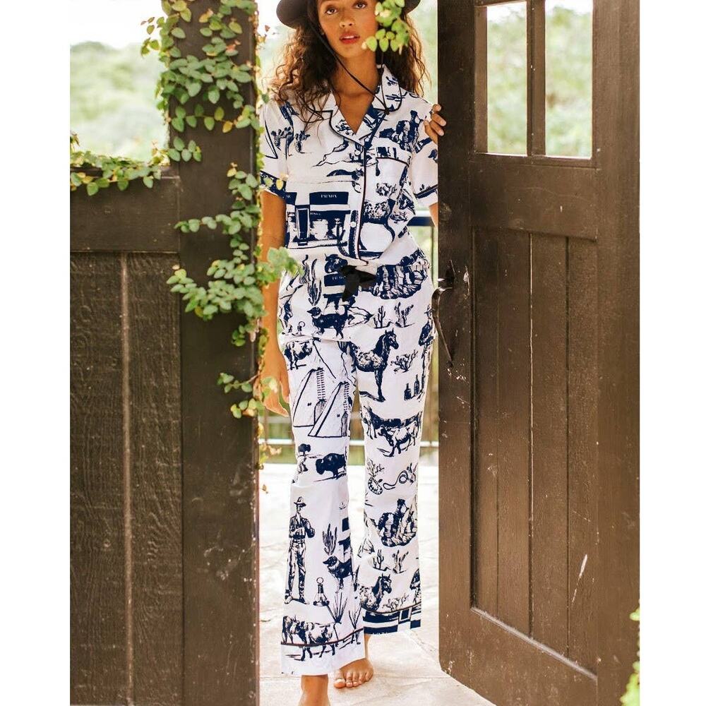 Katie Kime Prada Marfa Texas Blue Toile Pajama Pants Size Xxxl 3xl